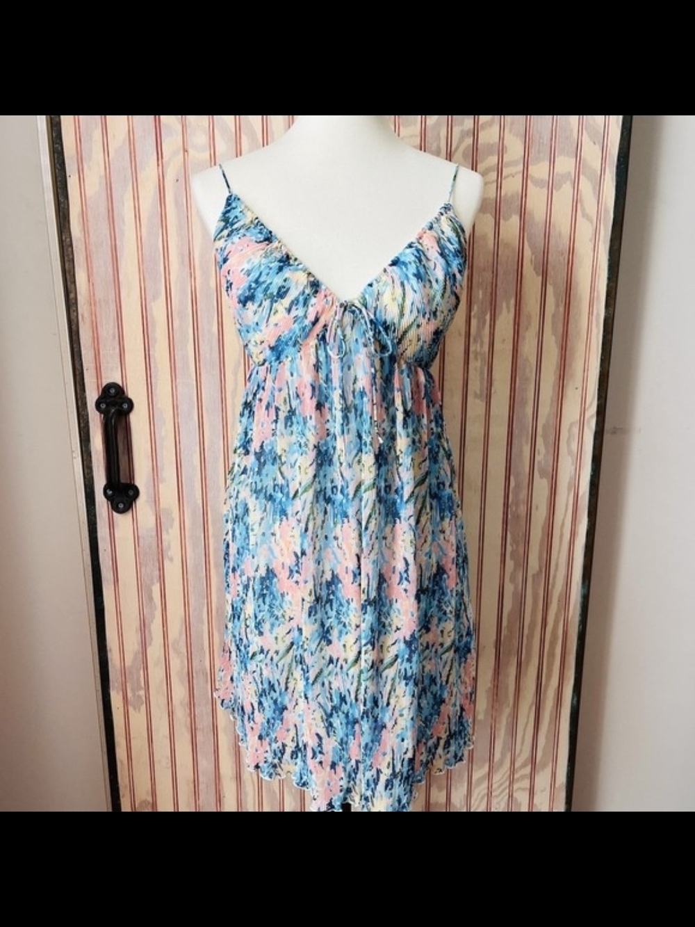 Abercrombie & Fitch Floral Watercolor Spaghetti Strap Dress in Blue & Pink
